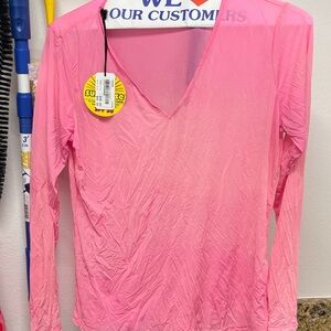 Jamie Sadock Vibrant Pink Long Sleeve V-Neck Top